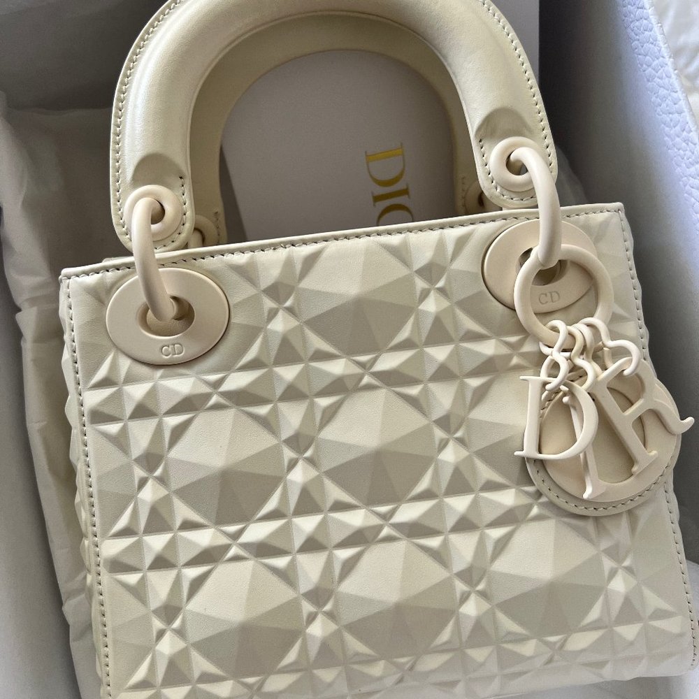 Latte Ultramatte Calfskin Leather Lady Dior by Christian Dior